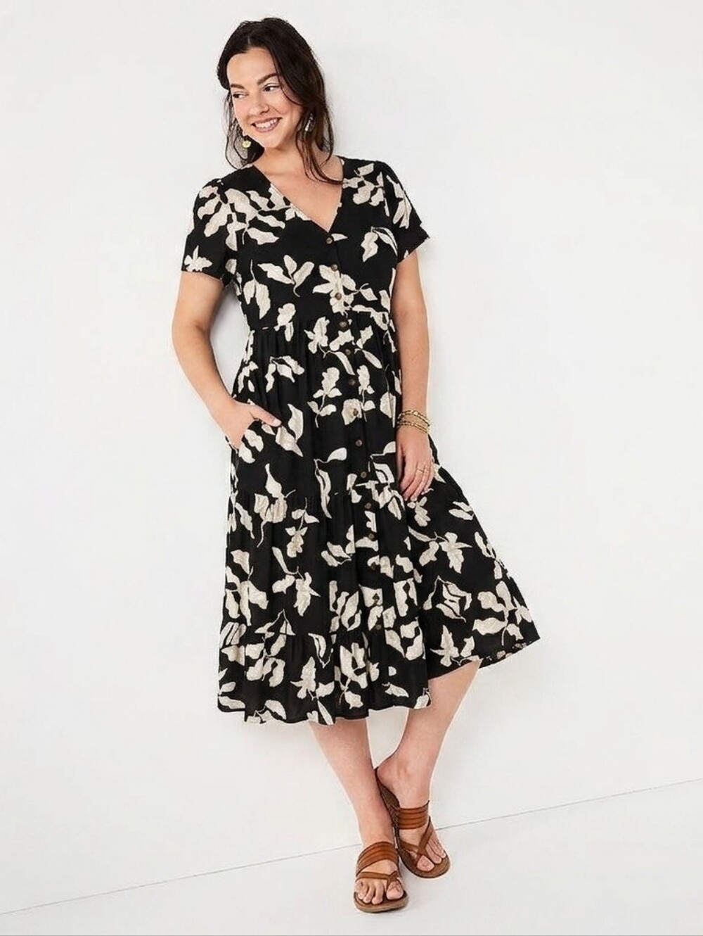 Sonoma Goods For Life® Button Front Tiered Midi Dress